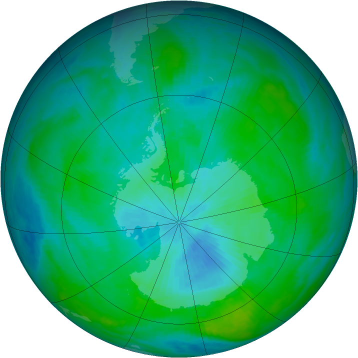 Antarctic ozone map for 27 February 1992